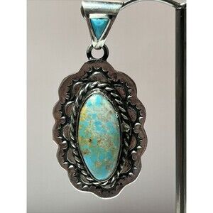 Southwestern Sterling Silver And Turquoise Pendant Signed